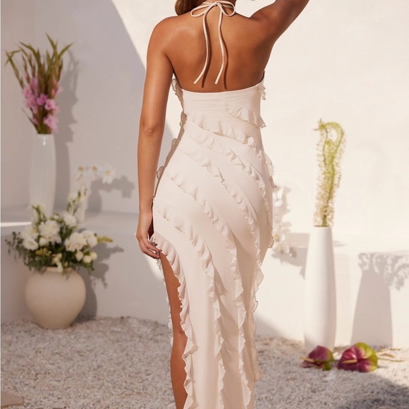 Polly Women’s Cross Strap Ruffle Floor Length Dress - Picture 1 of 7